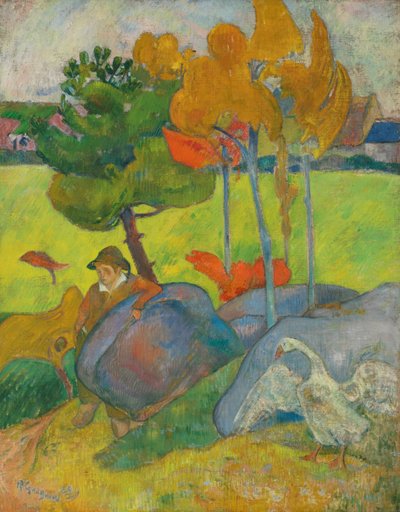 Kleine Breton met Gans door Paul Gauguin